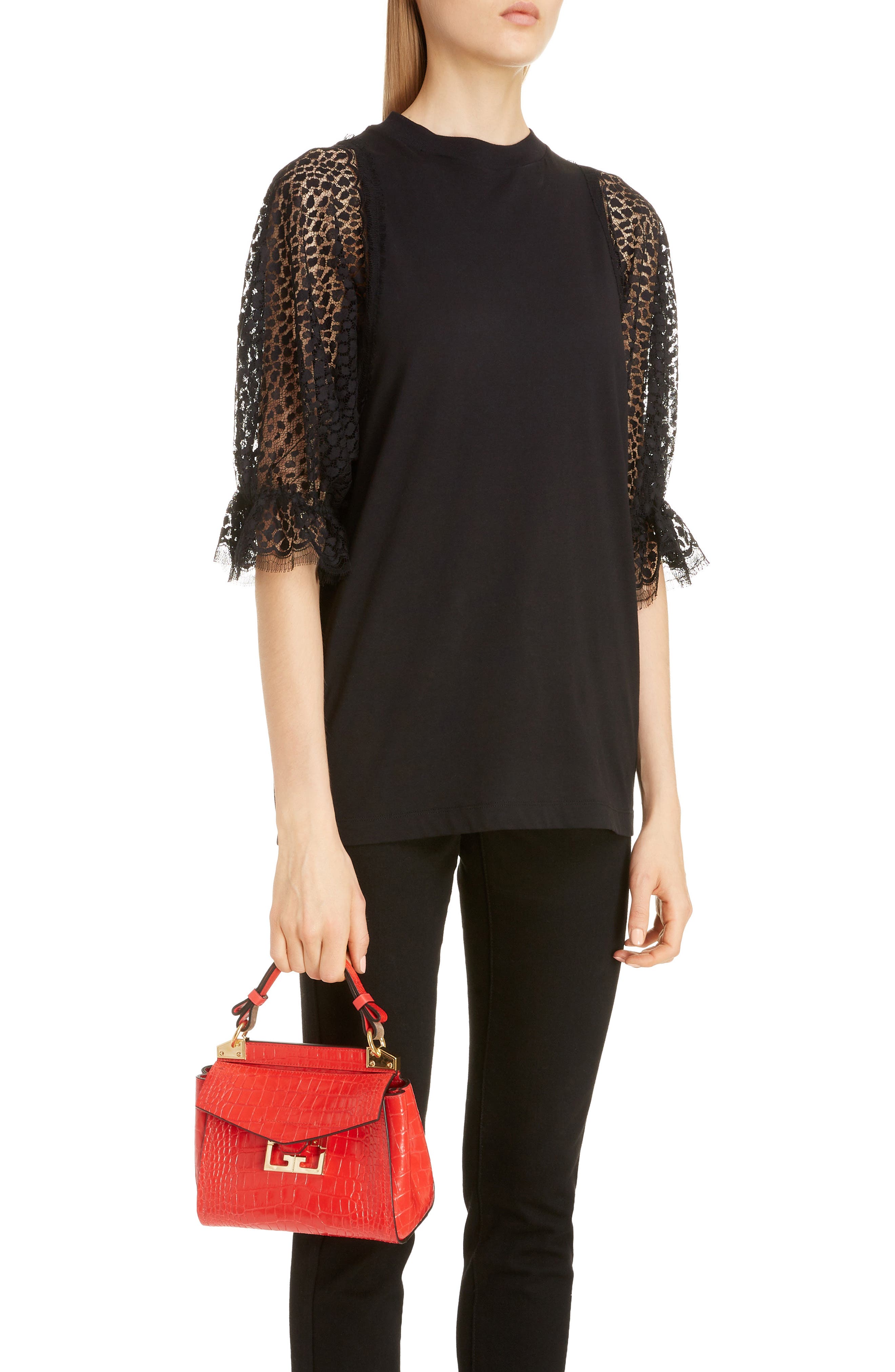 Givenchy Mini Mystic Croc Embossed Leather Satchel, Alternate, color, 