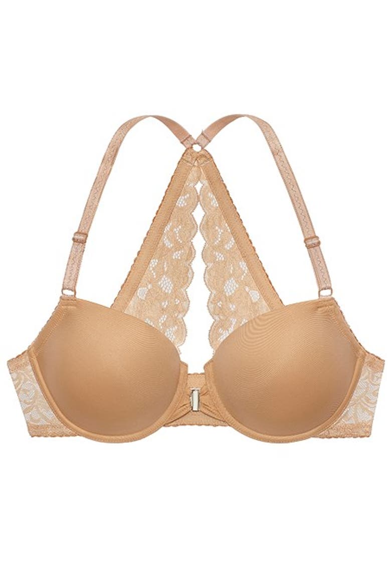 Women's Front Clasp T-Shirt Bra, Alternate, color, Beige