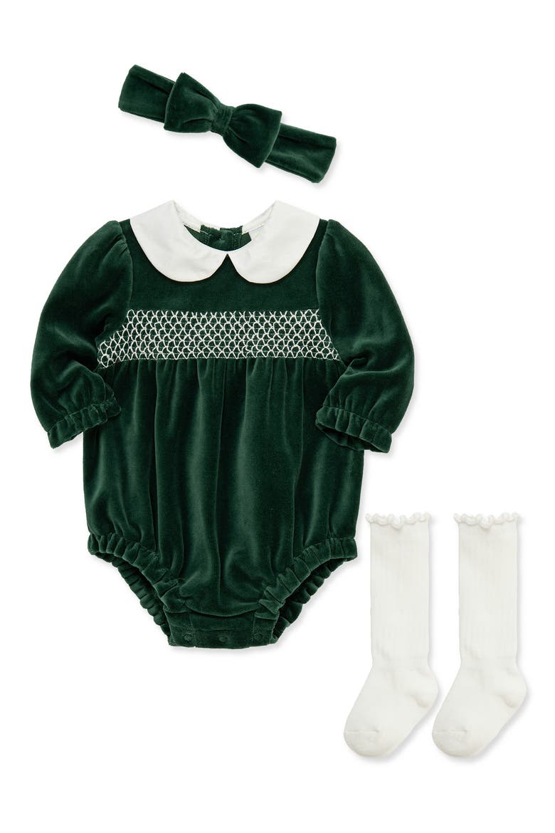 Velour Smocked Romper Set, Alternate, color, GREEN