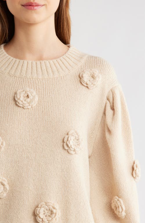 Farm Rio 3d Crochet Flower Crewneck Sweater In Neutral