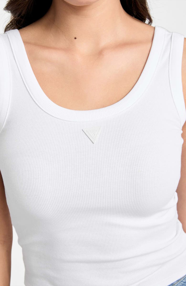 GUESS Triangle Logo Patch Rib Tank, Alternate, color, White