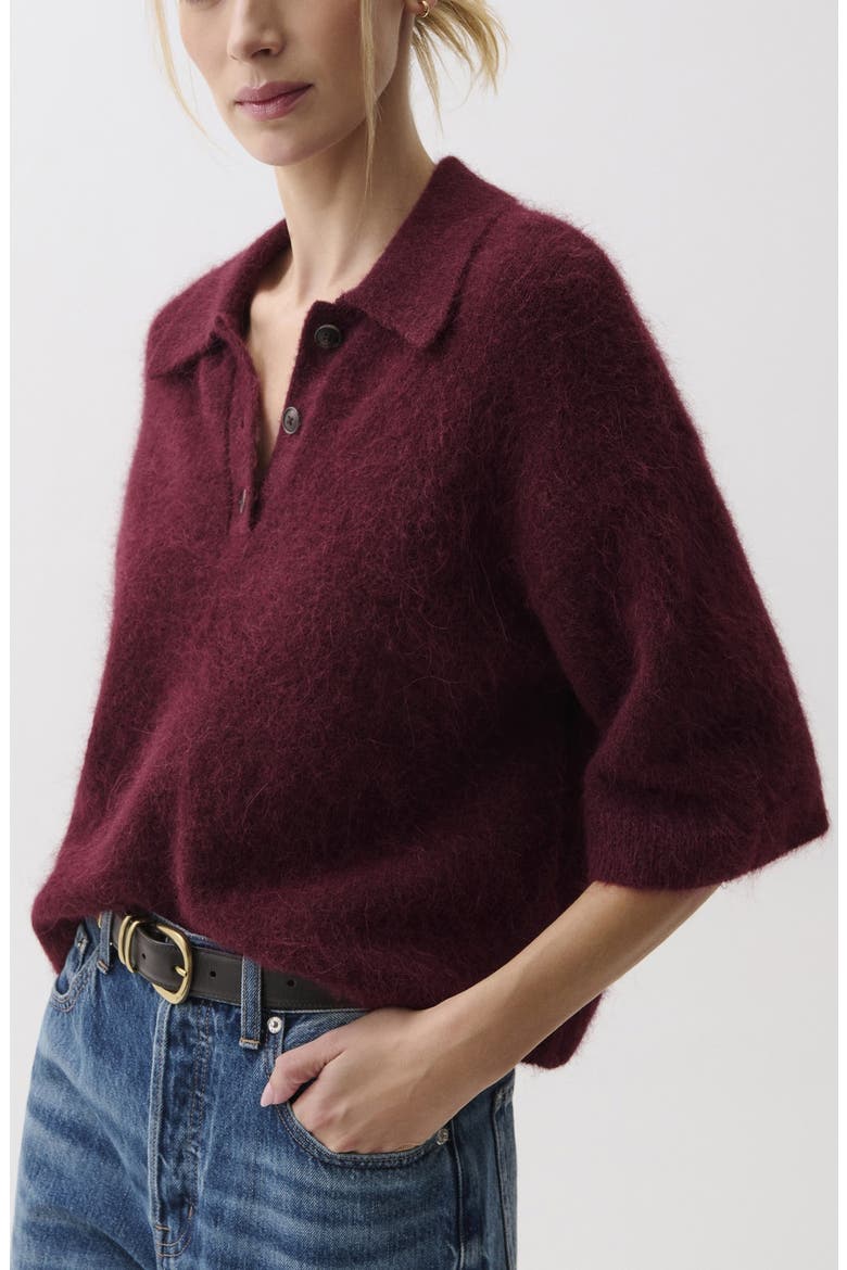 Nadya Short Sleeve Polo Sweater, Main, color, CHERRY WINE