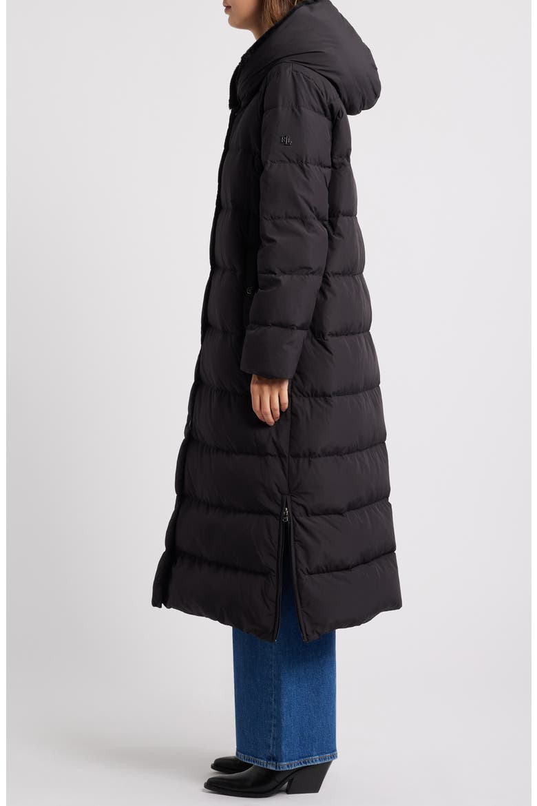 Longline Puffer Coat with Faux Fur Lined Hood, Alternate, color, BLACK