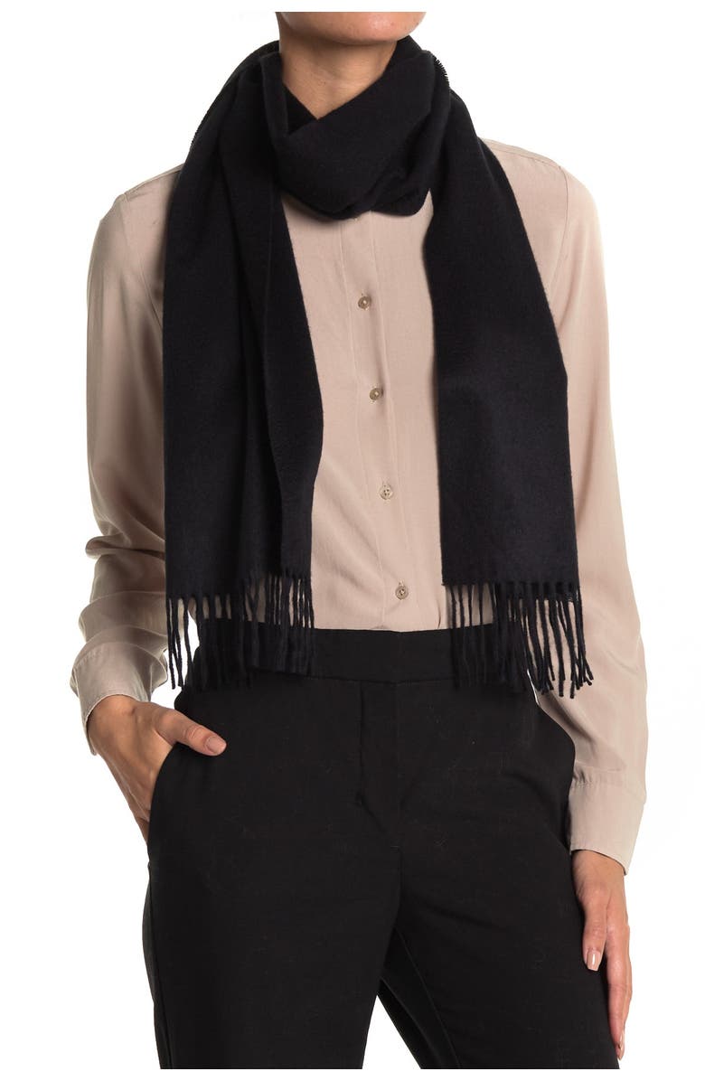 Hickey Freeman Cashmere Fringe Scarf, Alternate, color, Black