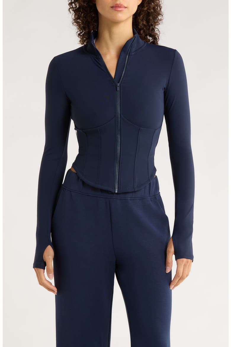 Sculpt Corset Seamed Crop Zip-Up Jacket, Main, color, NAVY BLAZER