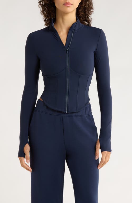 MPG Sculpt Corset Seamed Crop Zip-Up Jacket in Navy Blazer  product