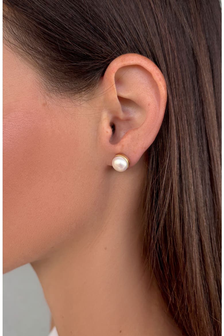 Freshwater Pearl Stud Earrings, Alternate, color, WHITE/ GOLD