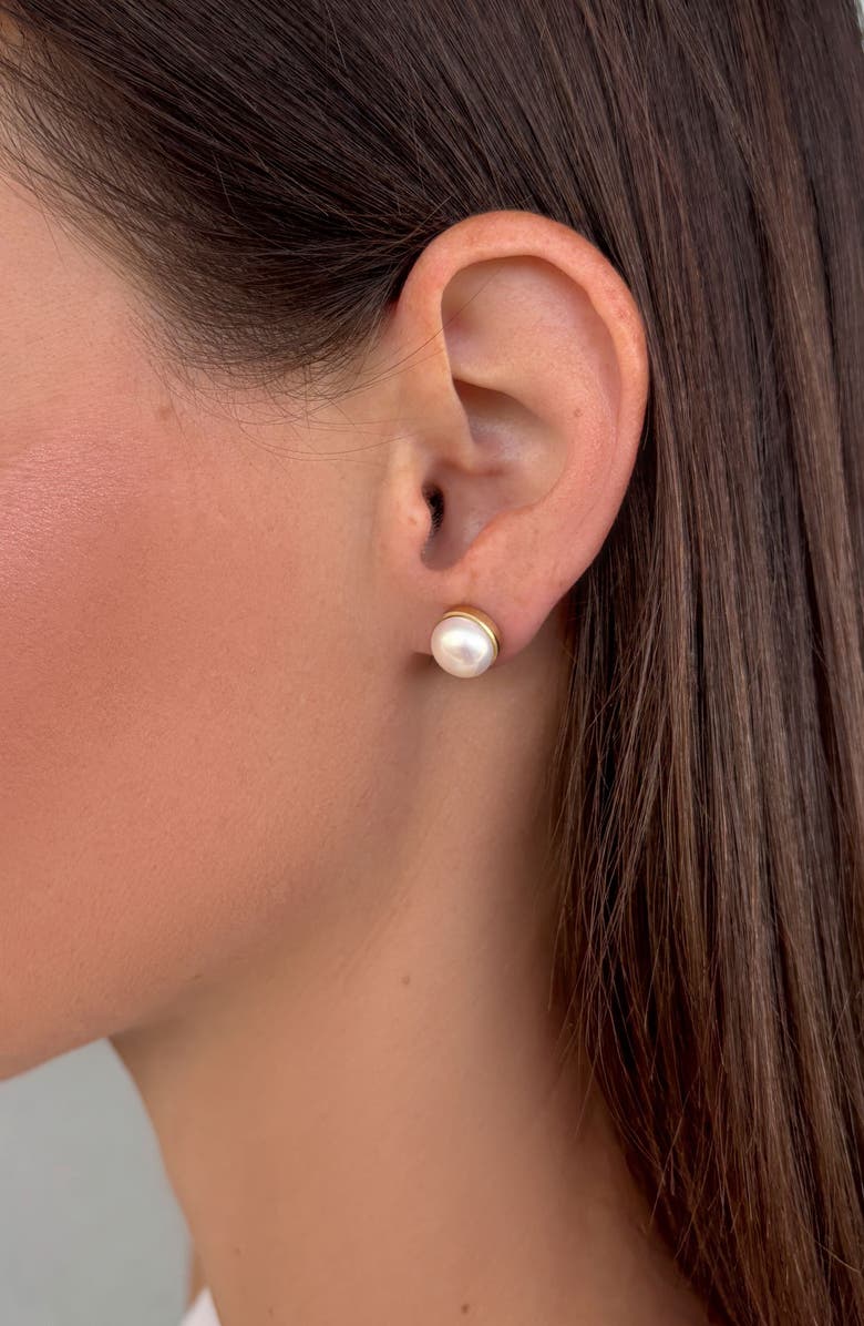 Adornia Freshwater Pearl Stud Earrings, Alternate, color, White/ Gold