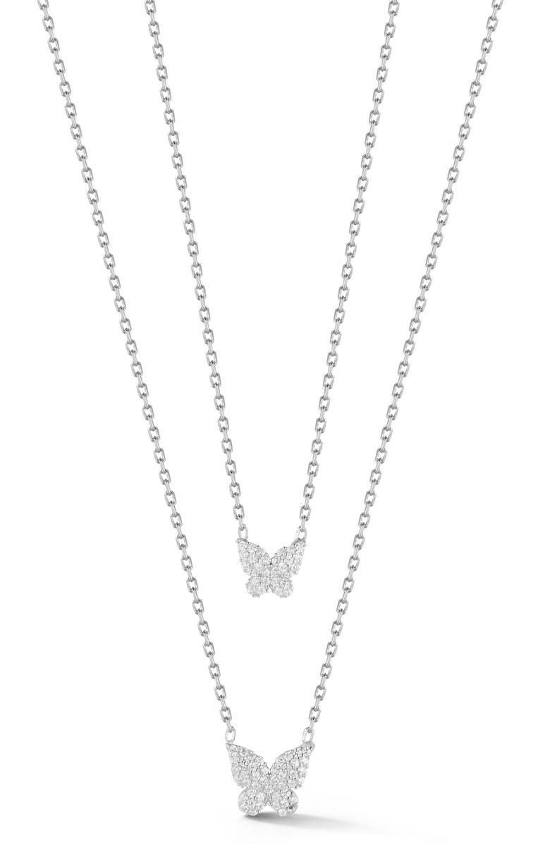 GLAZE JEWELRY Pavé Cubic Zirconia Butterfly Pendant Layered Necklace, Main, color, Silver