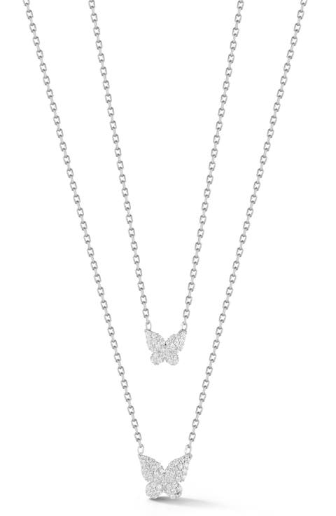 Pavé Cubic Zirconia Butterfly Pendant Layered Necklace