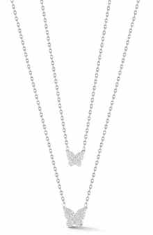 GLAZE JEWELRY Pavé Cubic Zirconia Butterfly Pendant Layered Necklace