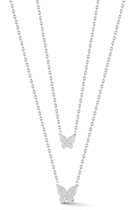 GLAZE JEWELRY Pavé Cubic Zirconia Butterfly Pendant Layered Necklace