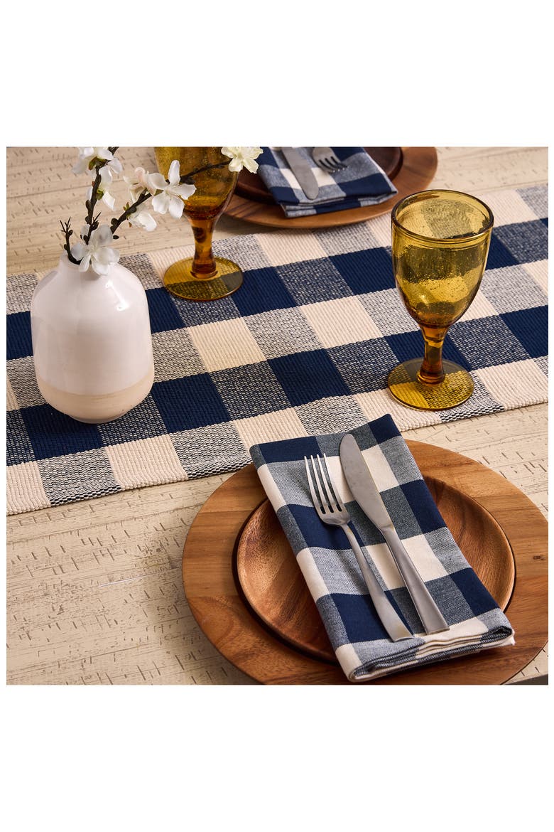 Checkered Fringe Cotton Table Runner, Alternate, color, BLUE