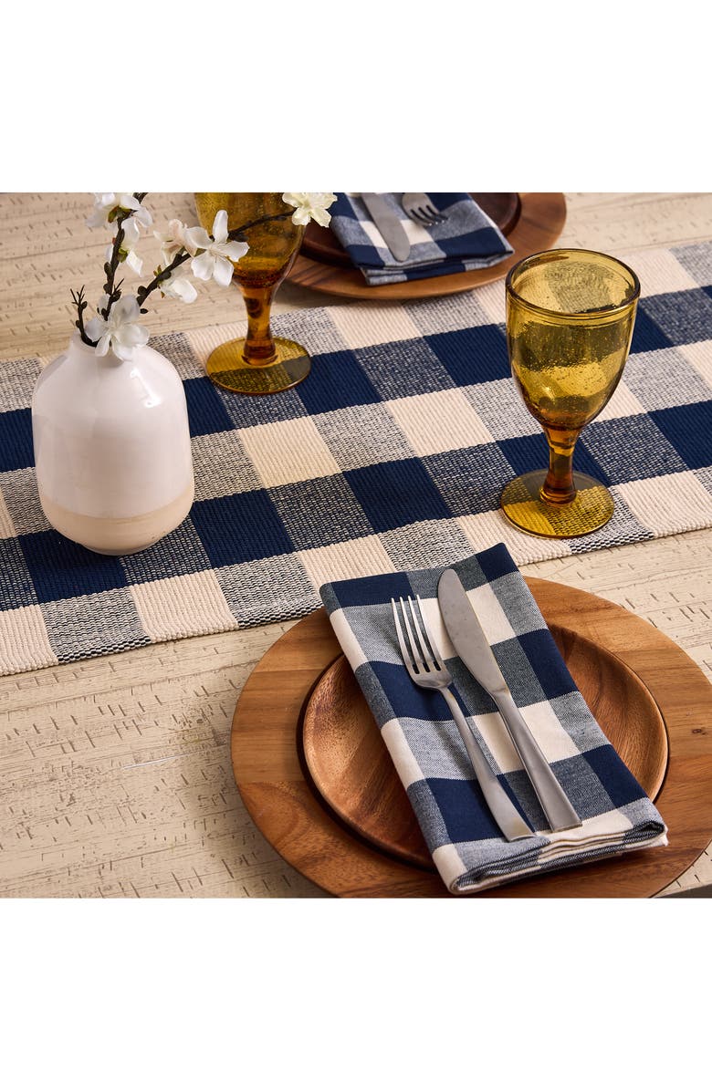 Design Imports Checkered Fringe Cotton Table Runner, Alternate, color, Blue