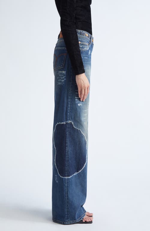 Versace Distressed Patchwork High-rise Wide-leg Jeans In Multi