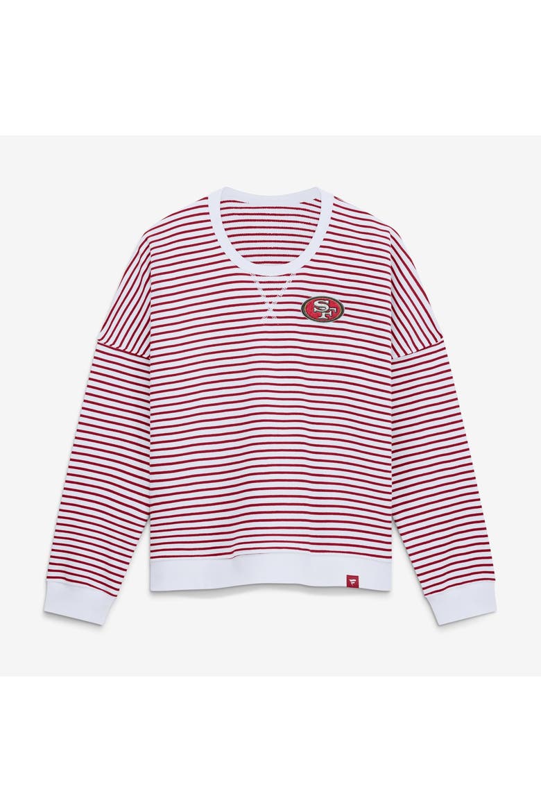 Women's Fanatics White/Scarlet San Francisco 49ers Striped Oversized French Terry Sweatshirt, Main, color, White
