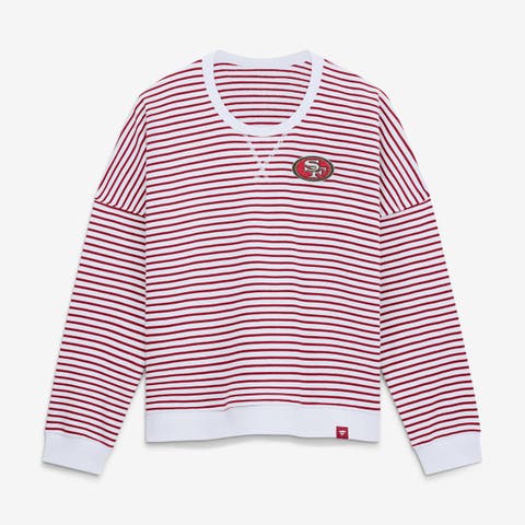 Women's Fanatics White/Scarlet San Francisco 49ers Striped Oversized French Terry Sweatshirt