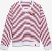FANATICS Women's Fanatics White/Scarlet San Francisco 49ers Striped Oversized French Terry Sweatshirt