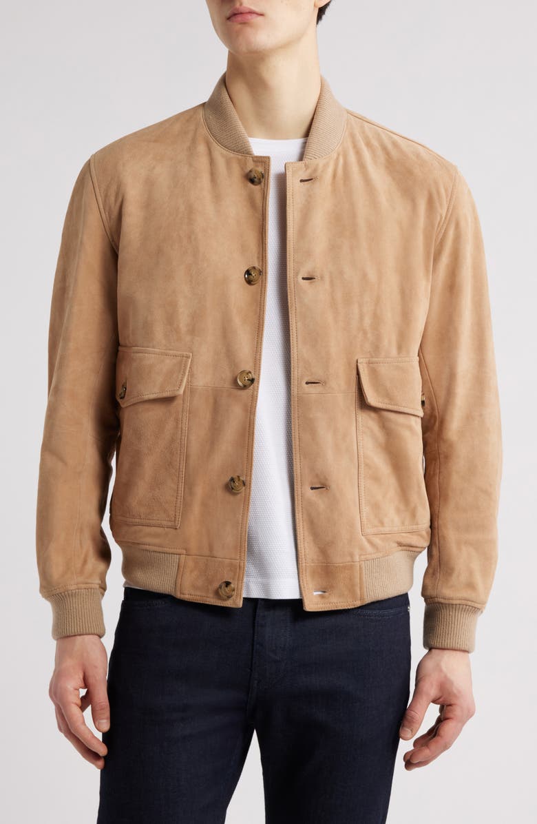 BOSS Melot Suede Bomber Jacket, Main, color, 