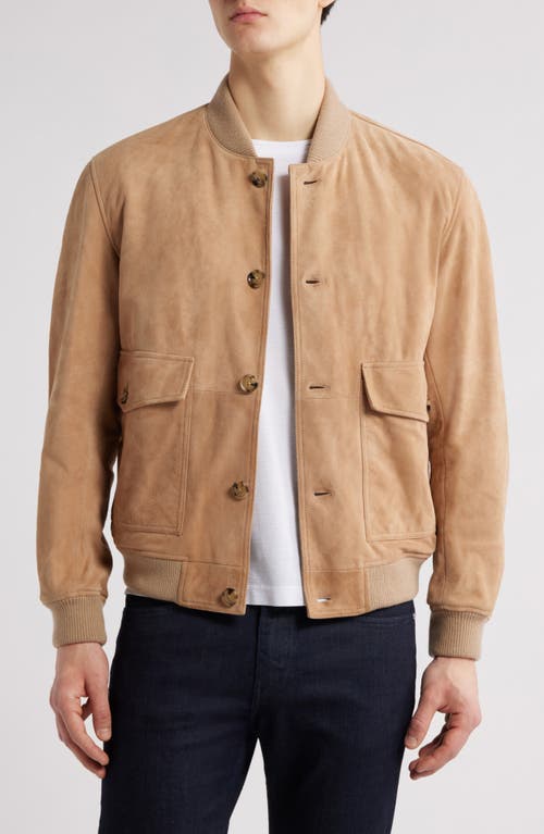 Shop Hugo Boss Boss Melot Suede Bomber Jacket In Light Beige