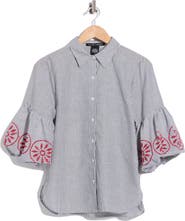 Forgotten Grace Embroidered Stripe Bubble Sleeve Shirt
