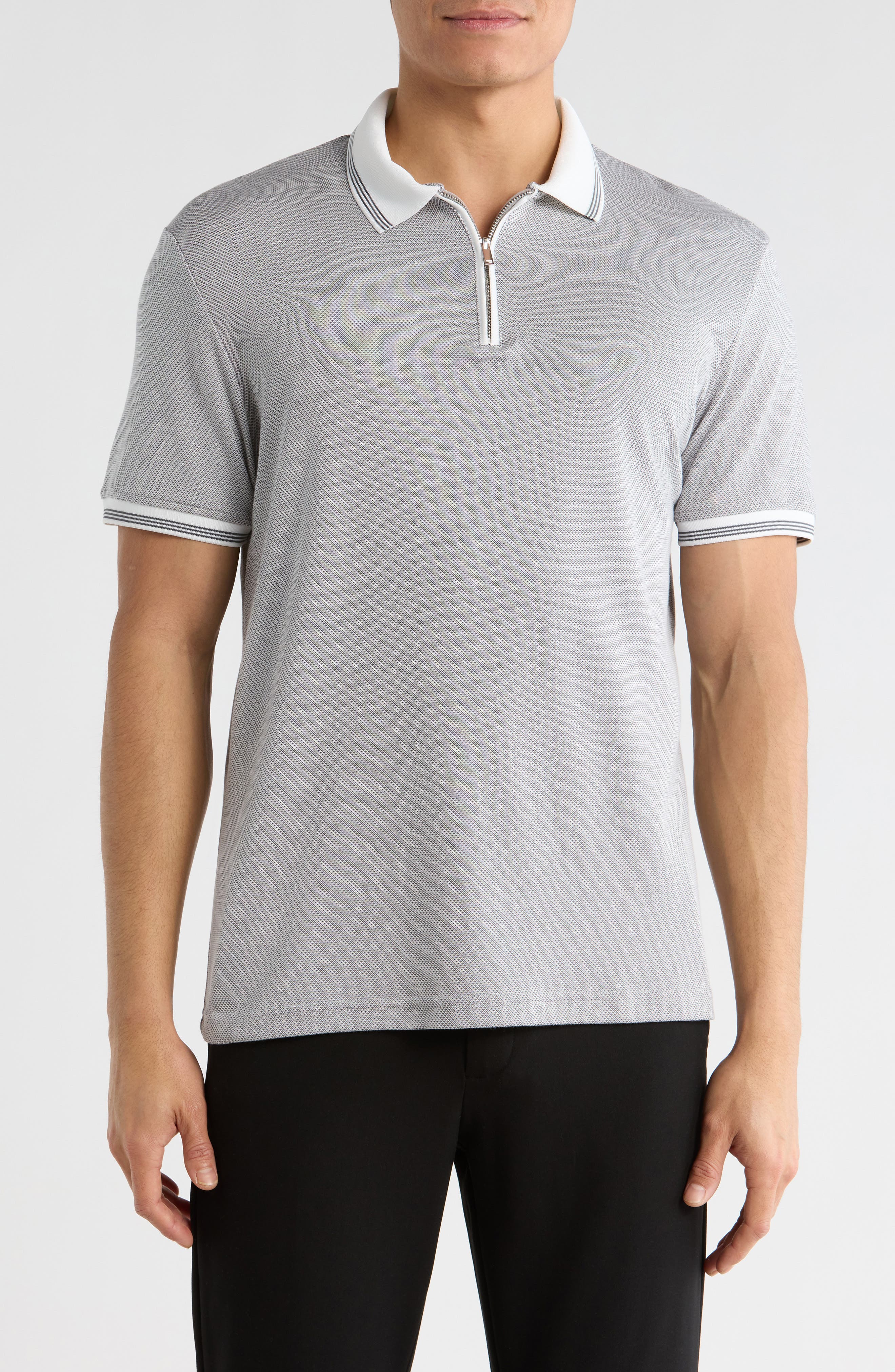 DENIM AND FLOWER Tipped Quarter Zip Knit Polo