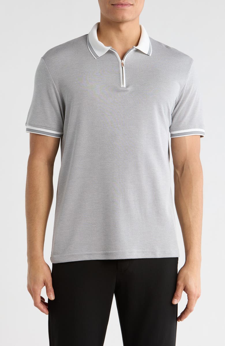 DENIM AND FLOWER Tipped Quarter Zip Knit Polo, Main, color, Charcoal