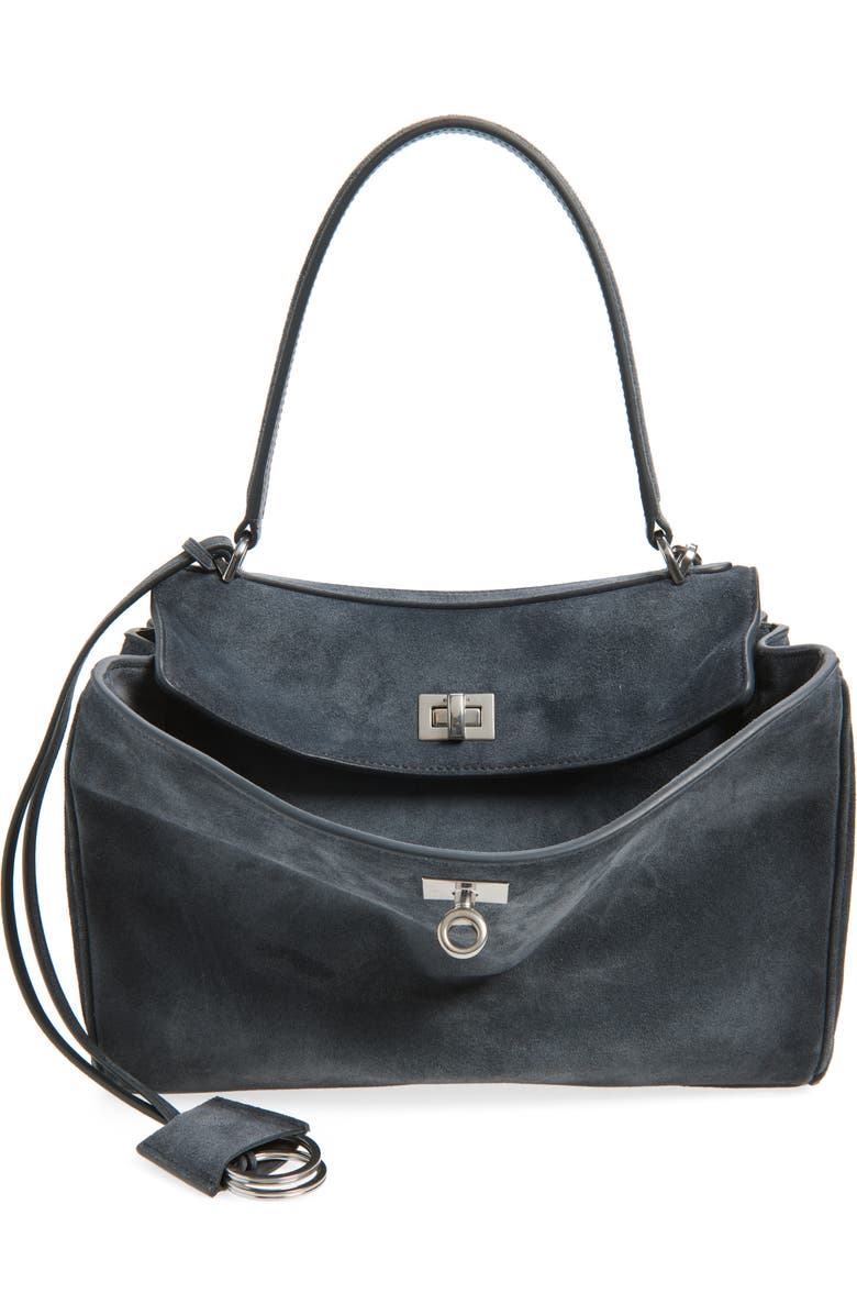 Balenciaga Rodeo Waxed Suede Top Handle Bag, Main, color, Storm Grey