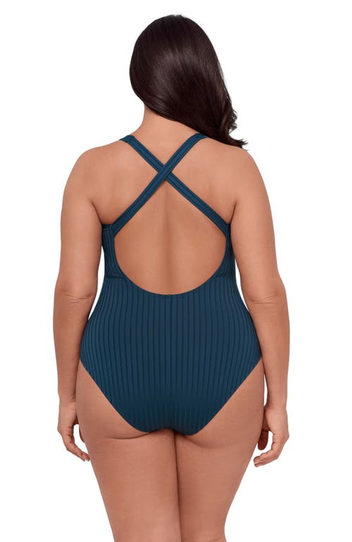 S3 Ribbed Scoopneck Crossback One Piece Swimsuit In Green