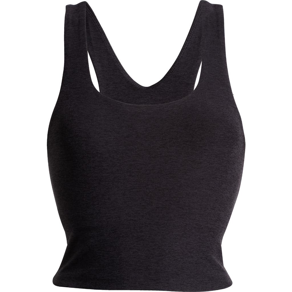 Zella Renew Mélange Support Crop Tank In Black Melange