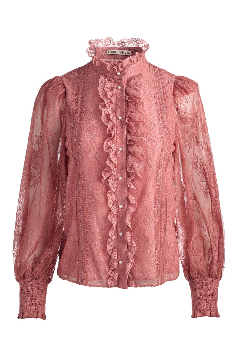 Eugenia Lace High Neck Button-Up Shirt, Alternate, color, BOHEMIAN ROSE