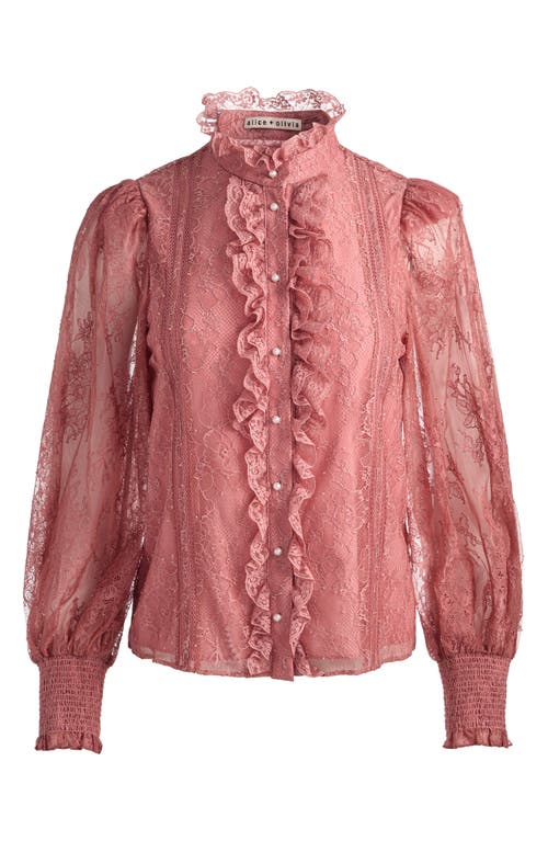 Alice And Olivia Alice + Olivia Eugenia Lace High Neck Button-up Shirt In Pink