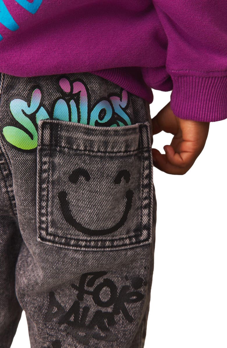 NEXT Kids' Smiley Graffiti Print Pull-On Jeans, Alternate, color, 