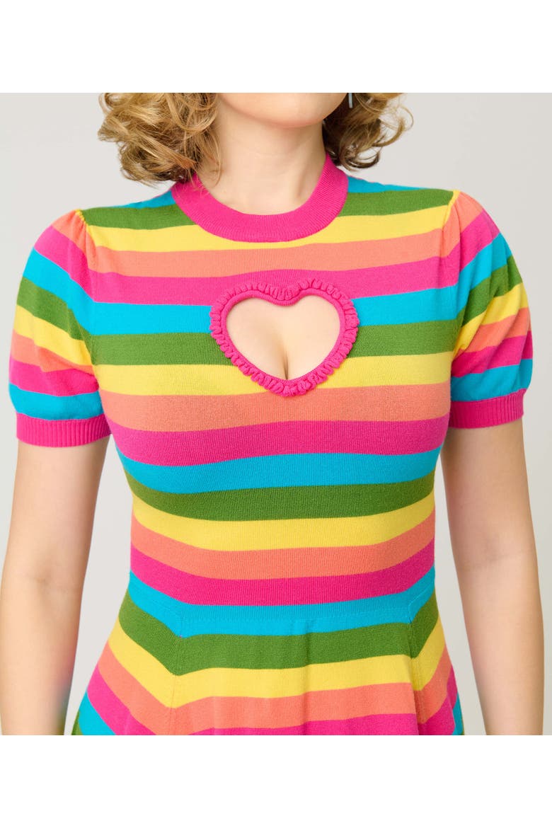Heart Cutout Flare Dress, Alternate, color, Pink w/ Rainbow Stripe