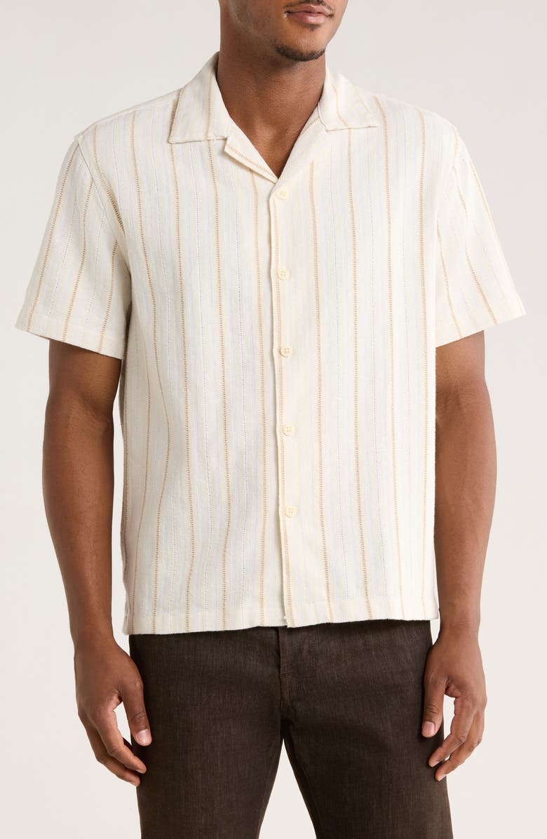 DENIM AND FLOWER Relaxed Fit Stripe Textured Camp Shirt Stripe Textured Camp Shirt, Main, color, Cream
