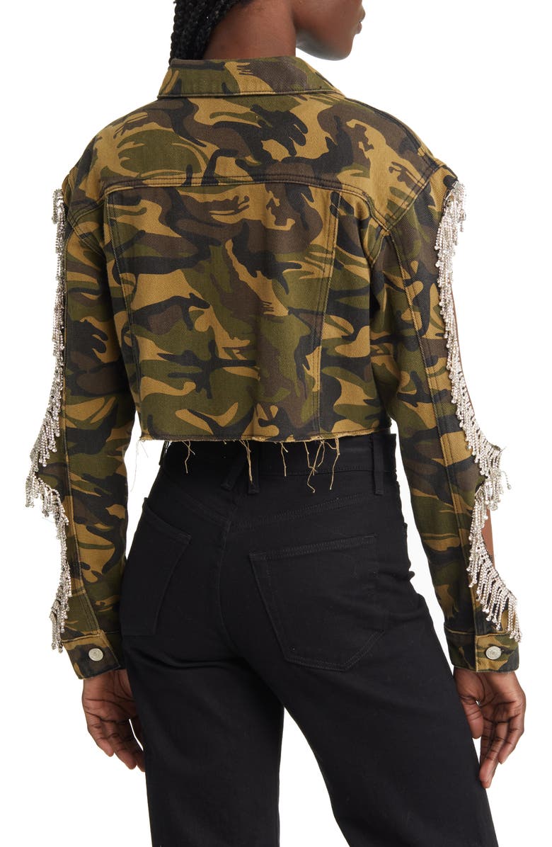 AZALEA WANG Crystal Embellished Fringe Camo Print Jacket, Alternate, color, 