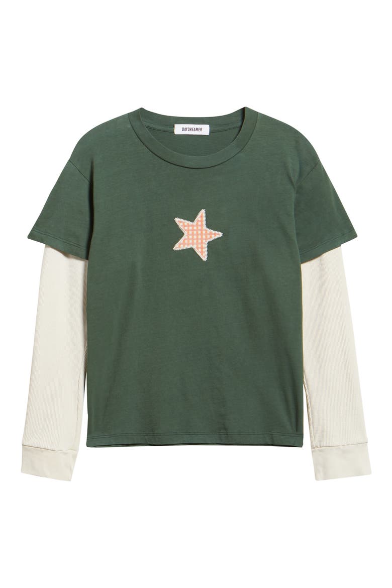 Appliqué Star Layered Long Sleeve T-Shirt, Alternate, color, DEEP GREEN