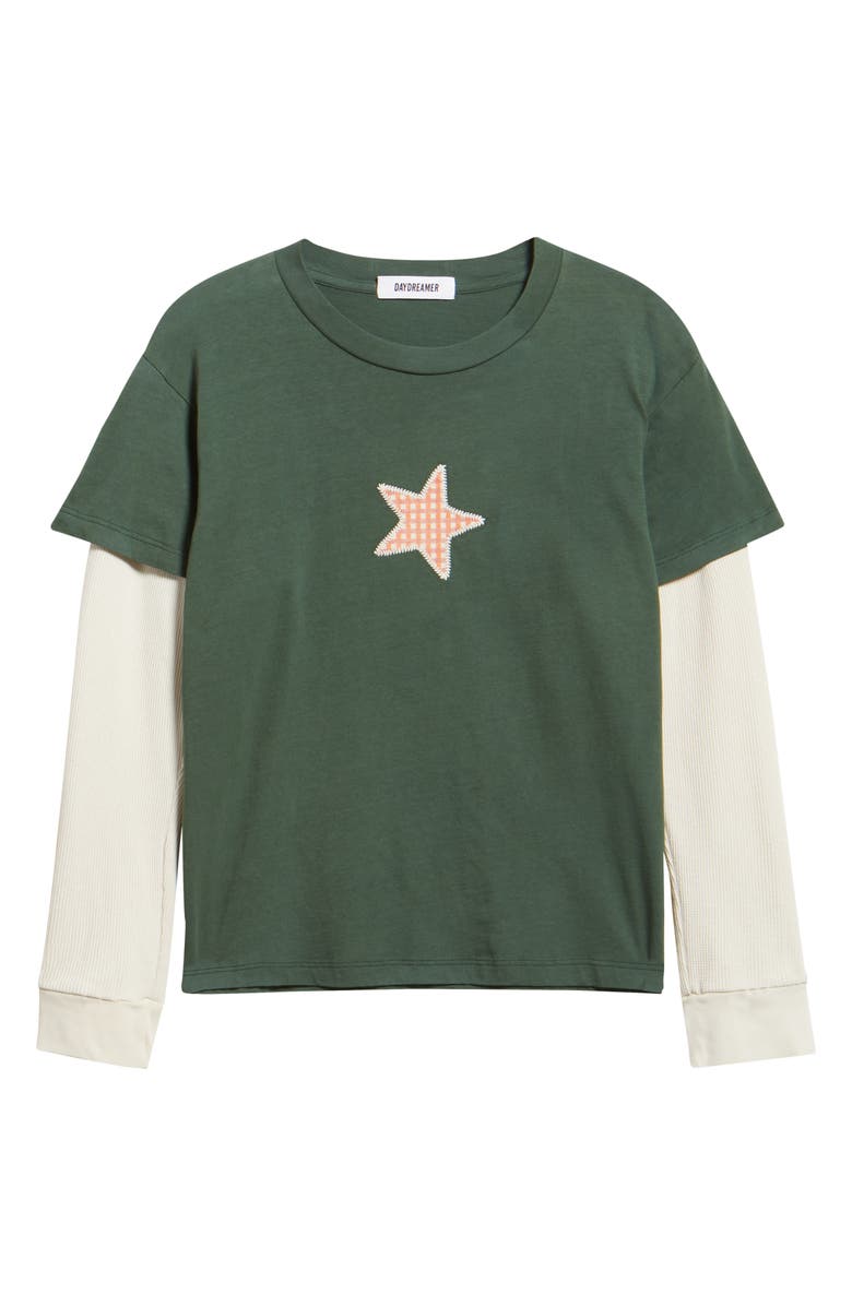 Daydreamer Appliqué Star Layered Long Sleeve T-Shirt, Alternate, color, Deep Green