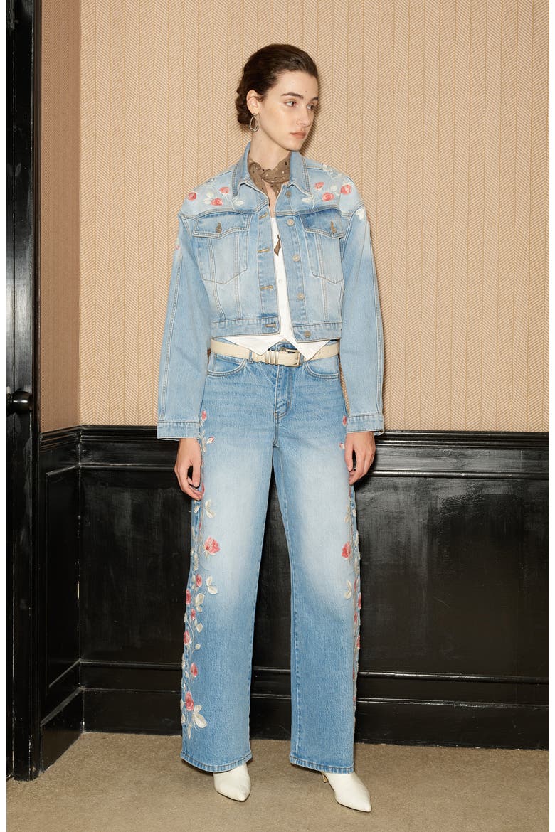 Floral Embroidered High Waist Barrel Leg Jeans, Alternate, color, LIGHT BLUE