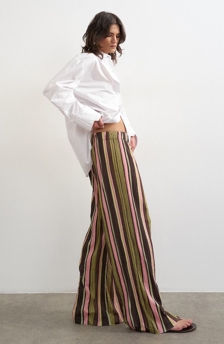 Topshop Stripe Crinkle Tie Waist Pants, Alternate, color,