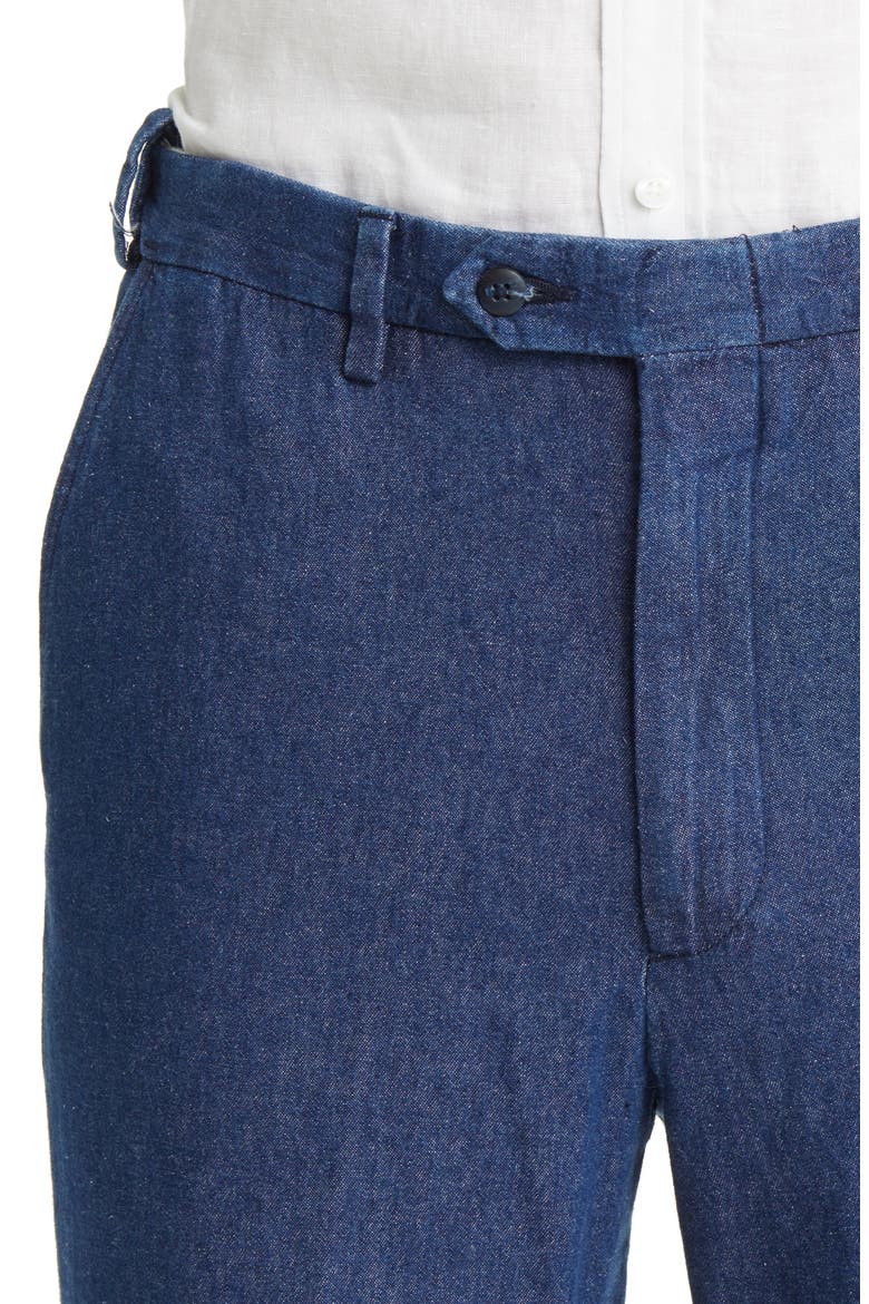Pleated Self Sizer Waist Flat Front Denim Trousers, Alternate, color, NAVY