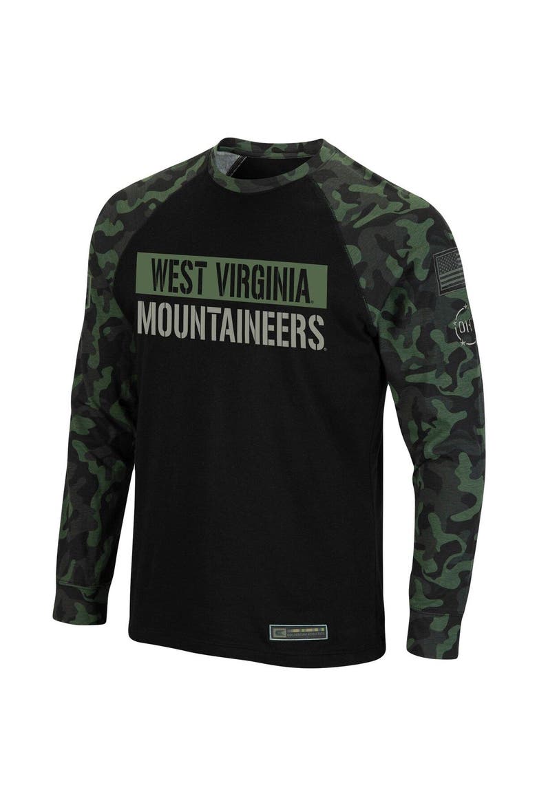 Men's Colosseum Black/Camo West Virginia Mountaineers OHT Military Appreciation Big & Tall Raglan Long Sleeve T-Shirt, Alternate, color, Black