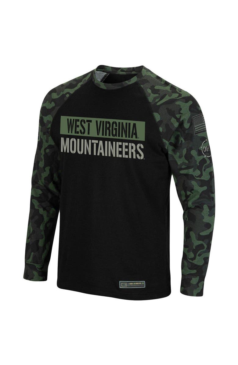 COLOSSEUM Men's Colosseum Black/Camo West Virginia Mountaineers OHT Military Appreciation Big & Tall Raglan Long Sleeve T-Shirt, Alternate, color,