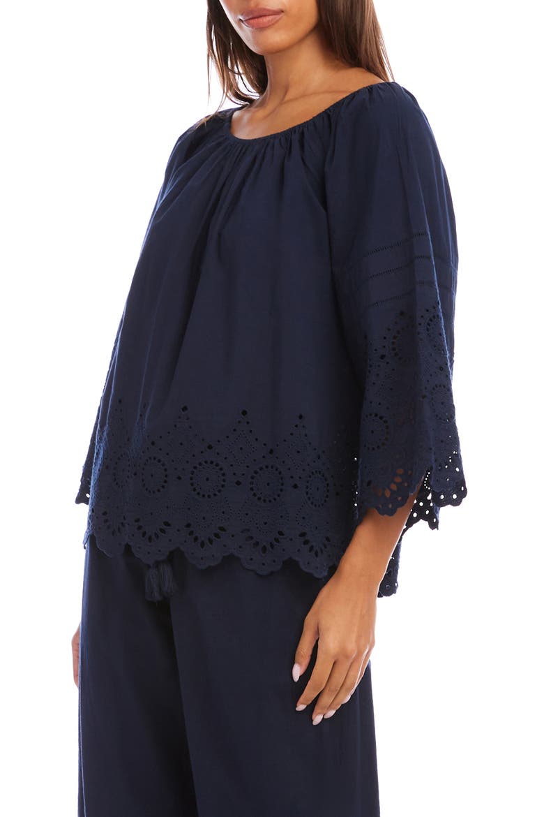 Eyelet Embroidery Peasant Top, Alternate, color, NAVY