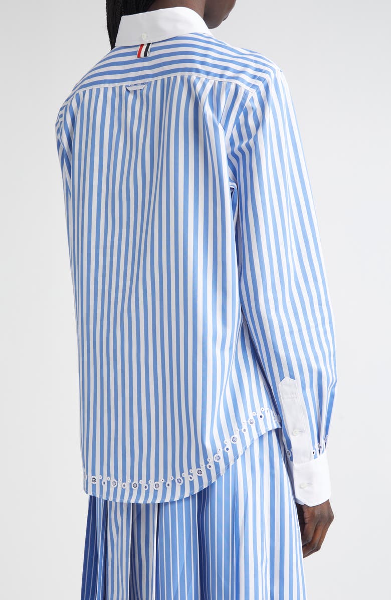 Thom Browne Classic Awning Stripe Cotton Poplin Button-Down Shirt, Alternate, color, White