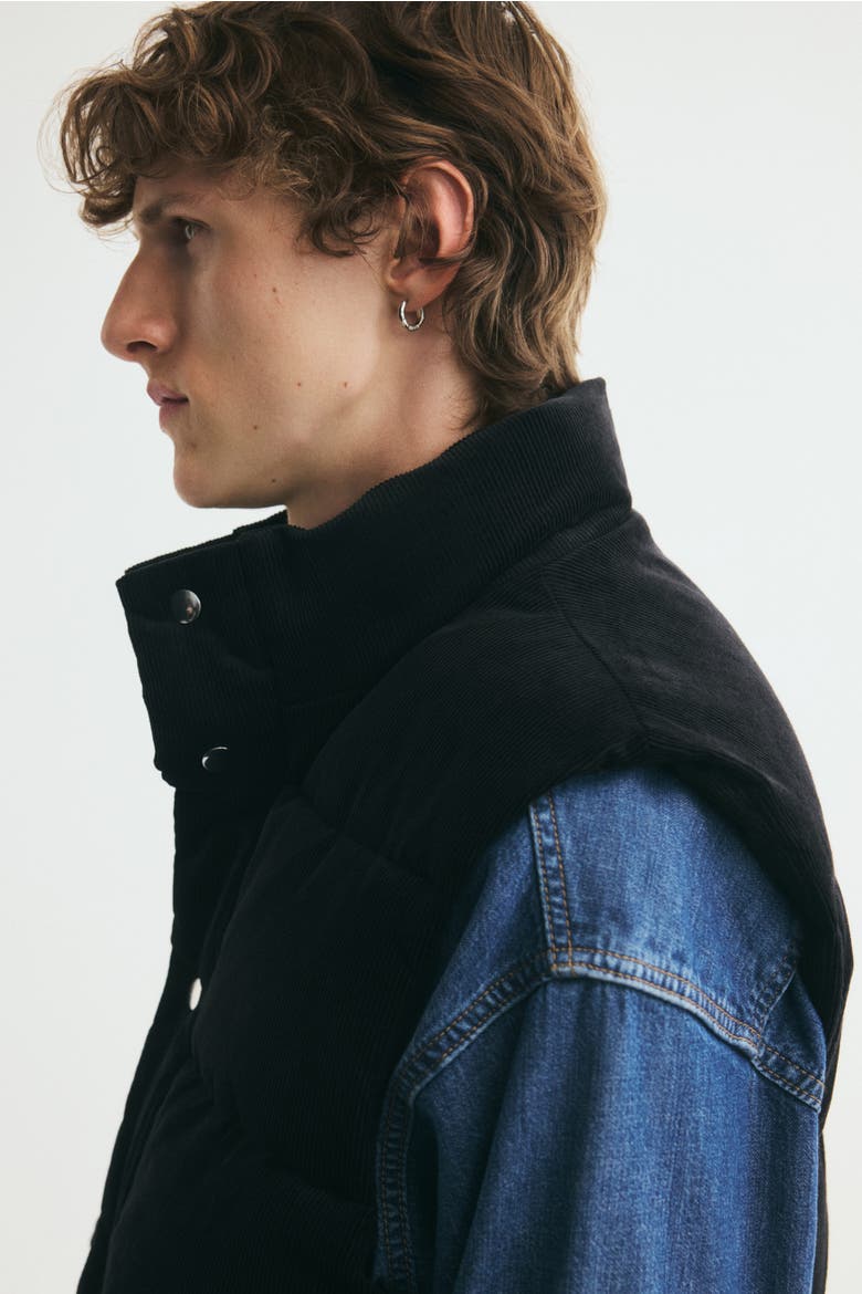 Corduroy Puffer Vest, Alternate, color, Black