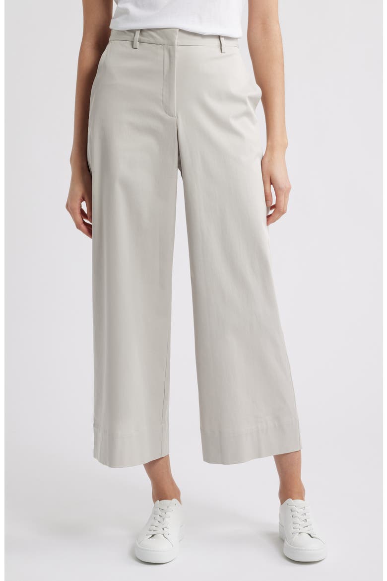 High Waist Stretch Organic Cotton Ankle Wide Leg Pants, Main, color, CHALK