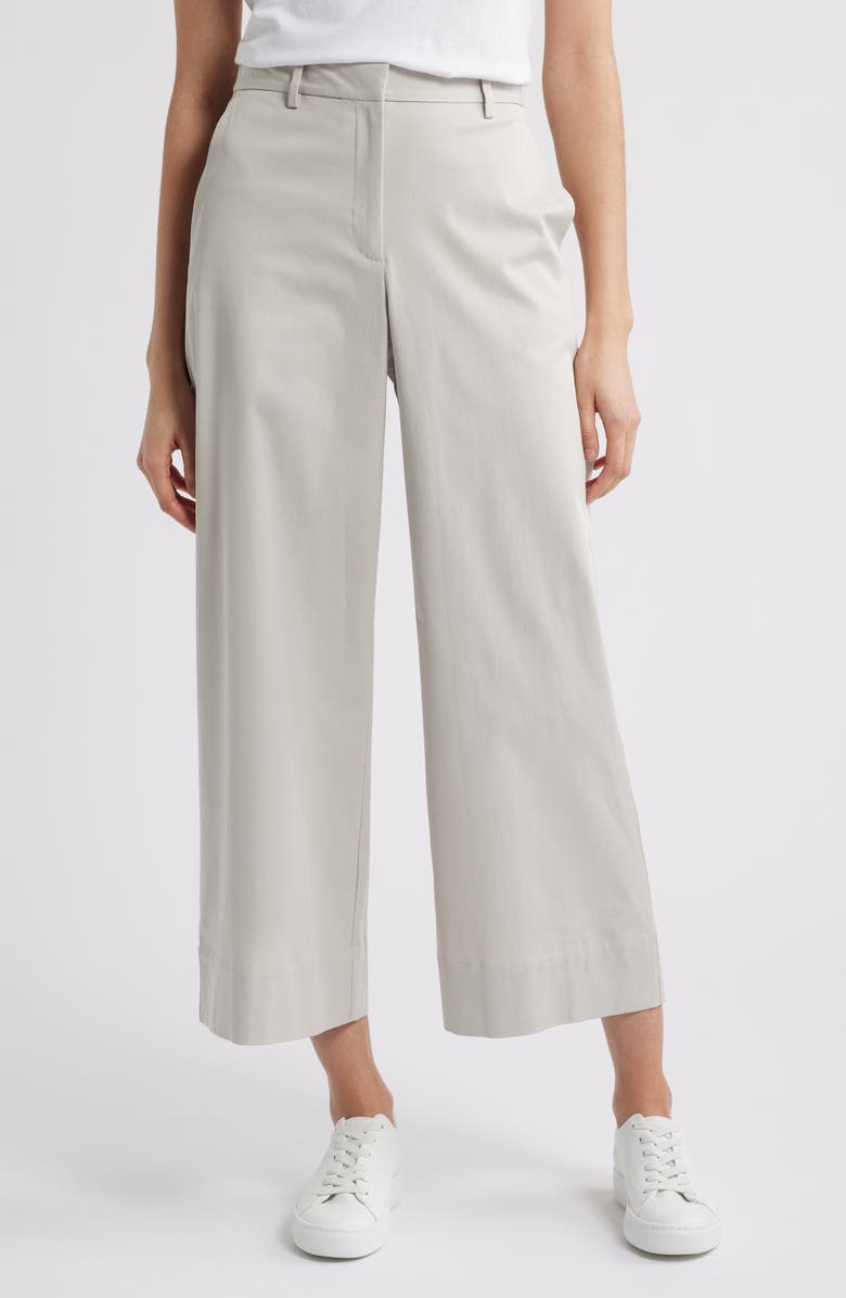 Eileen Fisher High Waist Stretch Organic Cotton Ankle Wide Leg Pants, Main, color, Chalk