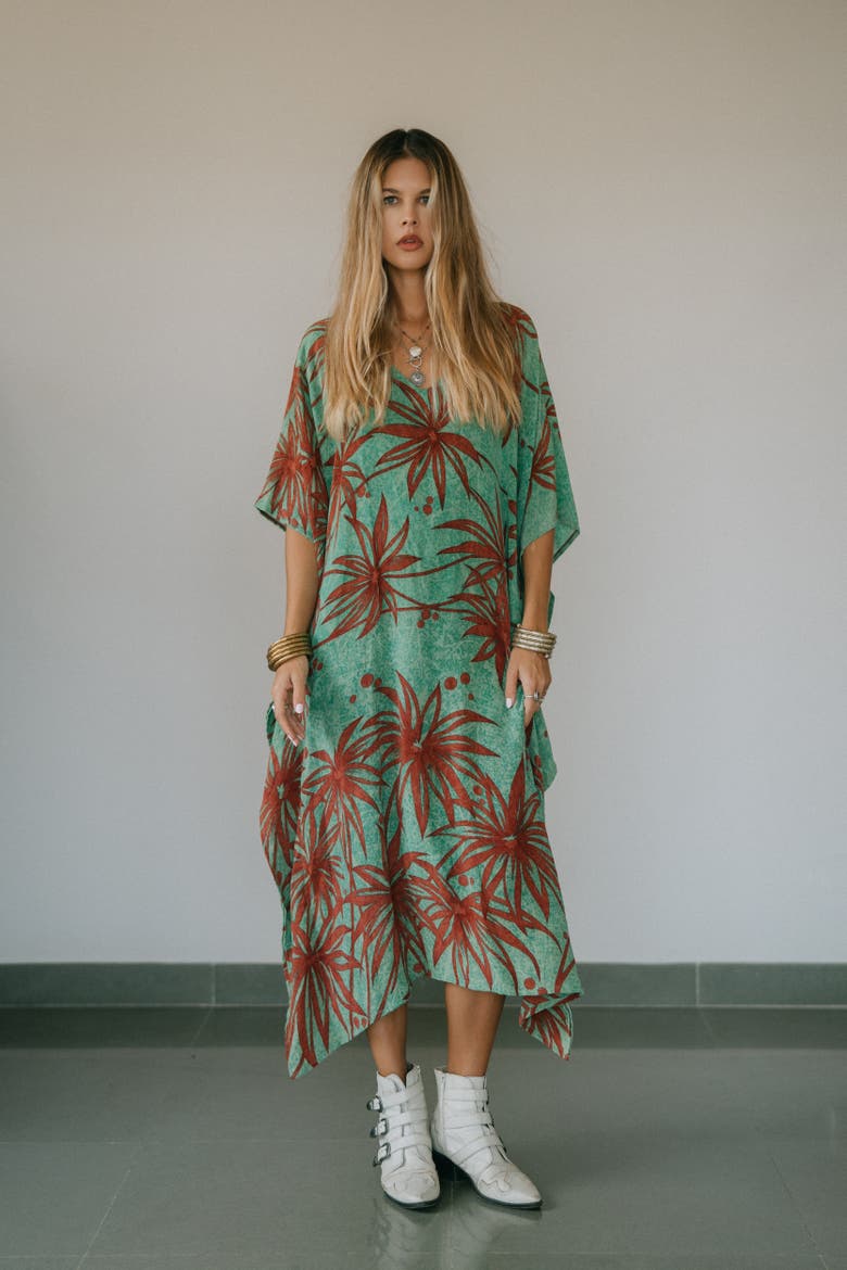 Long Caftan Uni, Alternate, color, Mint & Wine