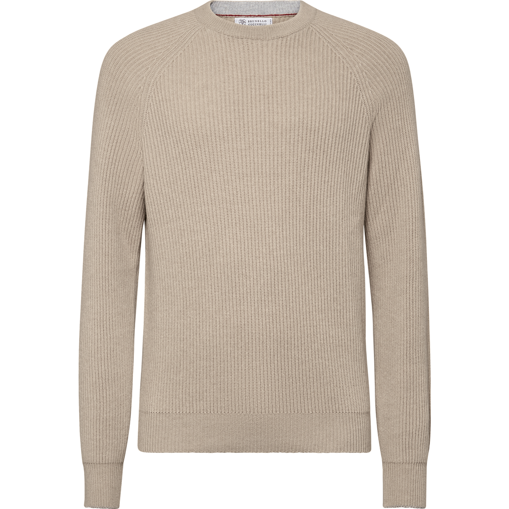 Brunello Cucinelli Cashmere Ribbed Sweater In Neutral